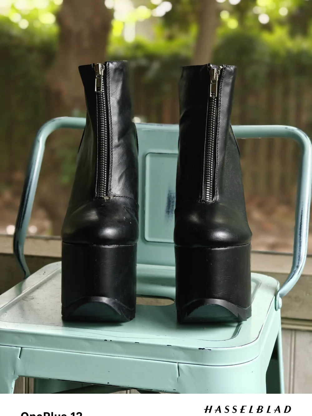 YRU Black High Platform Ankle Boots with Front Zip